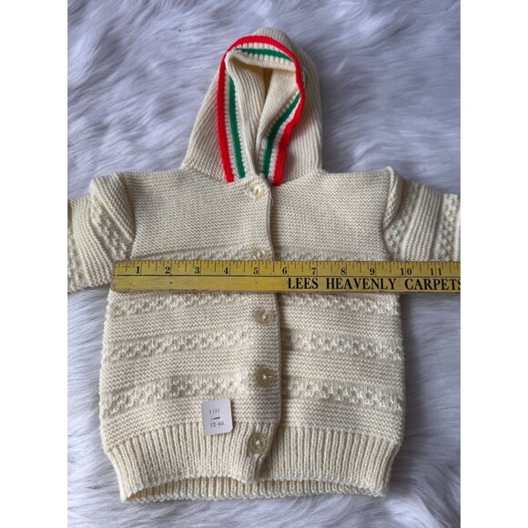 Vintage Baby Hooded Sweater Size 12 Mo. Cream Knit 100% Acrylic Fiber Made In U. - Picture 9 of 11